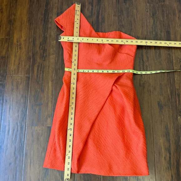 LELA ROSE Asymmetric One Shoulder Sheath Mini Dress in Orange/Red - Picture 13 of 13